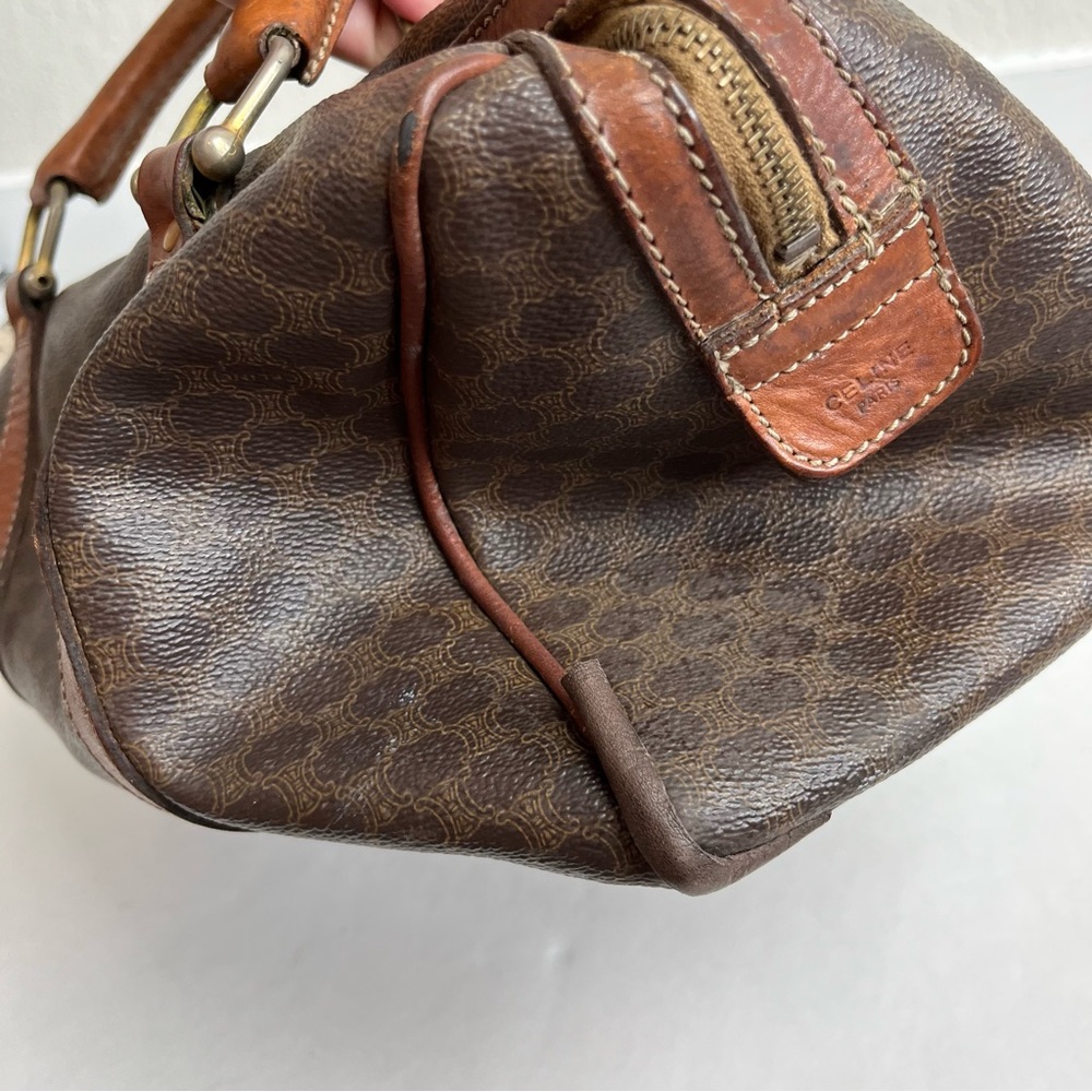CELINE Macadam Canvas Boston Bag PVC Leather Vintage Purse Handbag - Picture 6 of 16